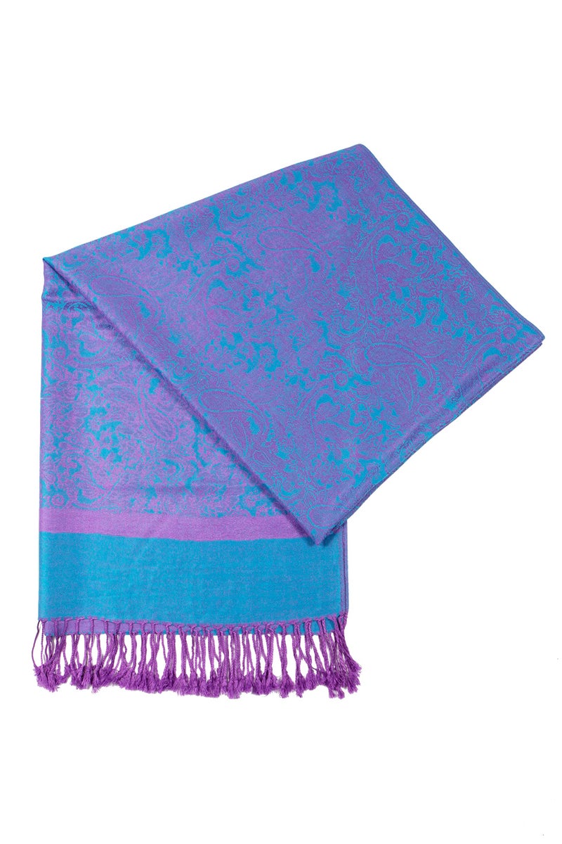 Sakkas Two Tone Vintage Jacquard Paisley Pashmina Shawl Wrap Scarf Stole - Turquoise/Purple - Image 4